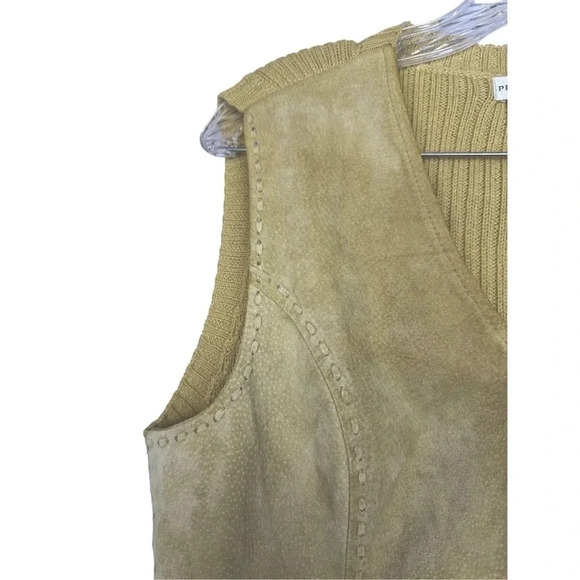 Vintage Preswick Western Leather Wool Vest Full Zip Braided Small Beige Knit - Picture 4 of 6